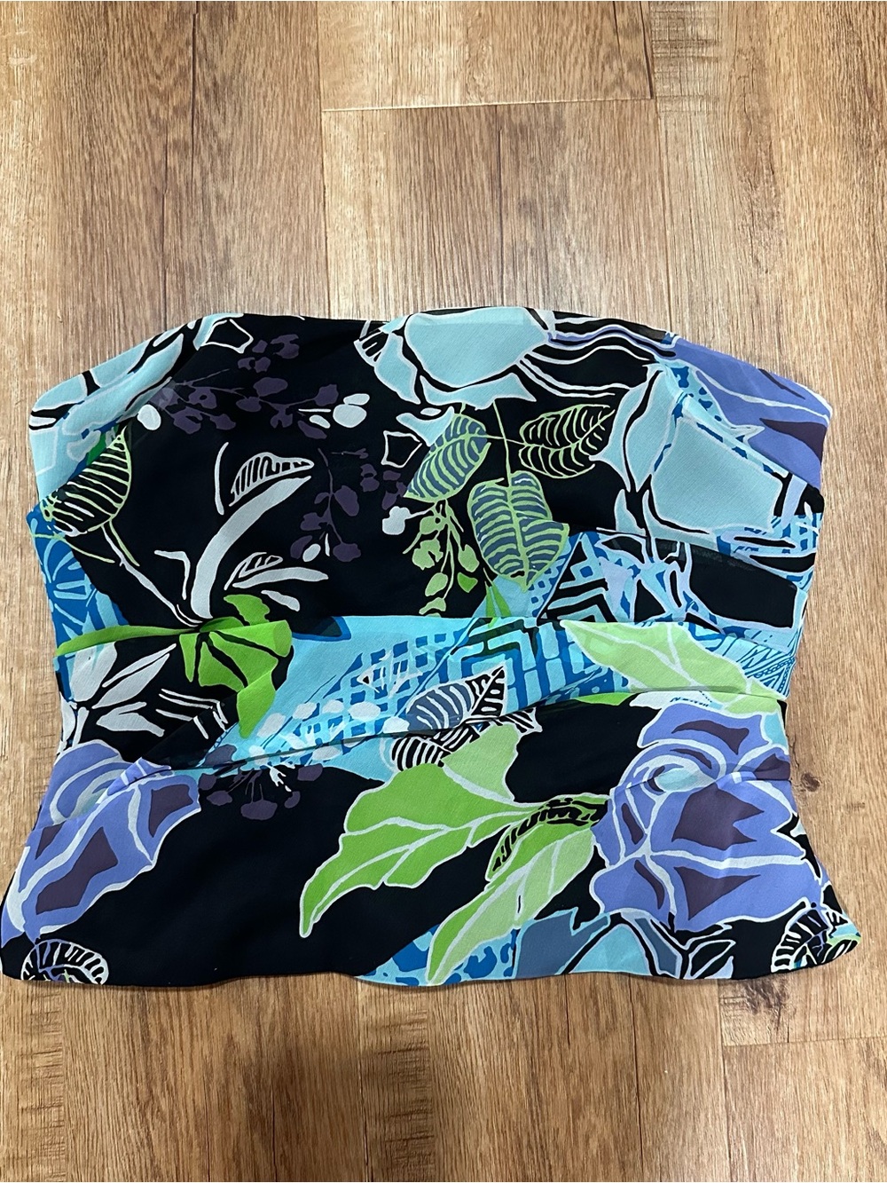 Designer Kay Ungrr Strapless Bustier Top in Blue, Green & Black